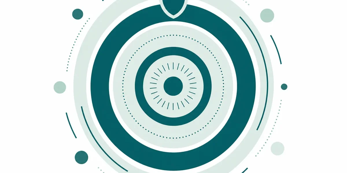 Abstrakt illustration av skyddande ringar runt en central form
