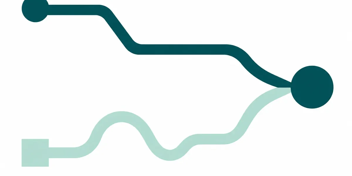 Abstrakt illustration av tva olika langa vagar som mots