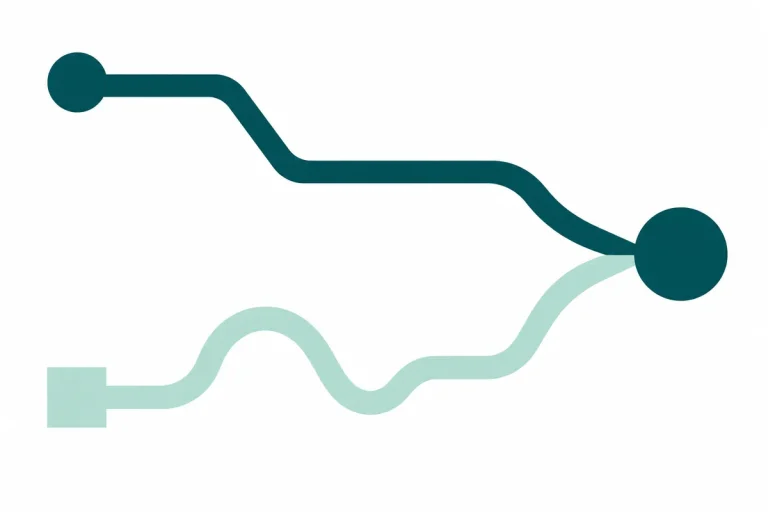 Abstrakt illustration av tva olika langa vagar som mots